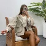 KOL DERİ DETAY BOMBER KAŞE MONT - KAHVE