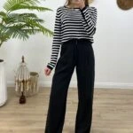 KOL DÜĞME DETAY ÇİZGİLİ TRİKO - SİYAH BEYAZ