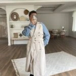 KOL JEAN DETAY SIRT KAPAK VİSKON TRENÇ - TAŞ