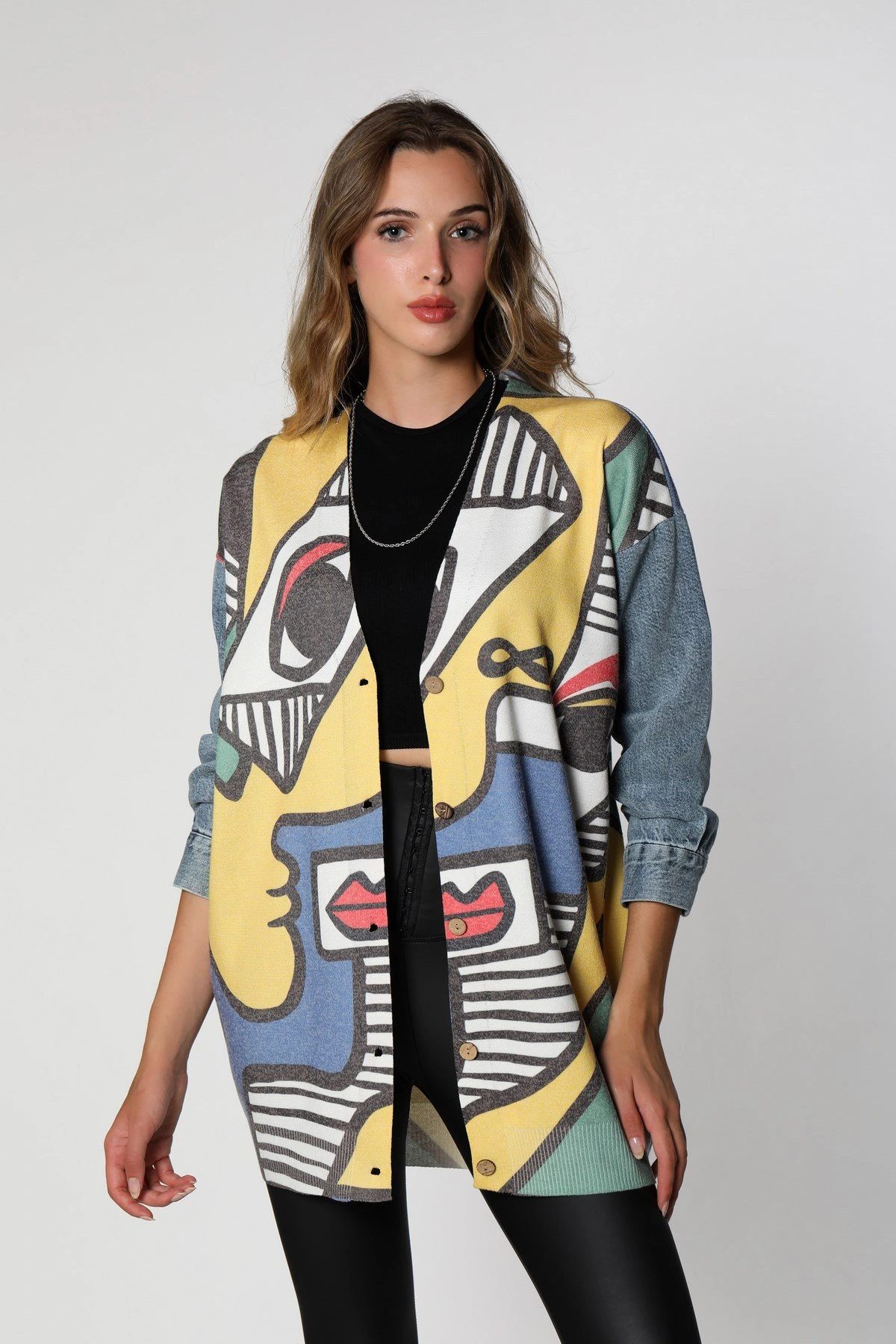 KOL JEAN DİJİTAL BASKI HIRKA - SARI - Görsel 1