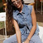 KOL KENAR ZIMBALI JEAN YELEK - MAVİ