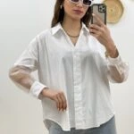 KOL ORGANZE PAMUK GÖMLEK - BEYAZ