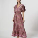 KOL VE ETEK UCU KATLI BEL LASTİKLİ ELBİSE - PEMBE