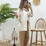 KOL VE ÖNÜ KETEN GÖMLEK - EKRU