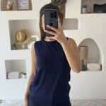 KOL VE YAKA BİYELİ SIFIR KOL VİSKON TRİKO - LACİVERT EKRU