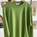 KOL VE YAKA DOKUMA BİSİKLET YAKA PAMUK SWEAT - ÇİMEN YEŞİLİ