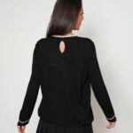 KOL VE YAKA ŞERİT ARKA DAMLA VİSKON TRİKO - SİYAH