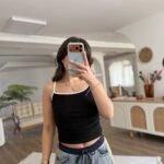 KONTRAST ŞERİTLİ ASKILI VİSKON ATLET - SİYAH