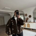 KONTRAST YAKA BONCUK İŞLEME ASTARLI PAMUK CEKET - KAHVE