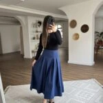 KORSAJLI KLOŞ MİDİ PAMUK ETEK - LACİVERT