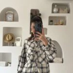 KÖRÜKLÜ KAPAK CEP ÇITÇITLI EKOSE PAMUK GÖMLEK - KREM SİYAH