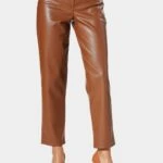 KOT CEPLİ DERİ PANTOLON - TABA