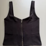 FERMUARLI DİKİŞ DETAY KISA PAMUK ATLET. - KOYU KAHVE