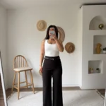 ÖN DİKİŞ DETAY KEMERLİ GİZLİ FERMUARLI TİRİL KUMAŞ PANTOLON - KOYU KAHVE