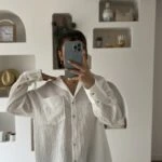 KRAŞLI OVERSİZE PAMUK GÖMLEK - EKRU