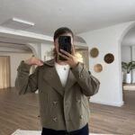 KRUVAZE DÖRT DÜĞME KOL BRİT VİSKON KISA TRENÇ - HAKİ