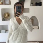 KRUVAZE V YAKA ETEĞİ ASİMETRİ KAZAK - EKRU