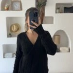 KRUVAZE V YAKA ETEĞİ ASİMETRİ KAZAK - SİYAH