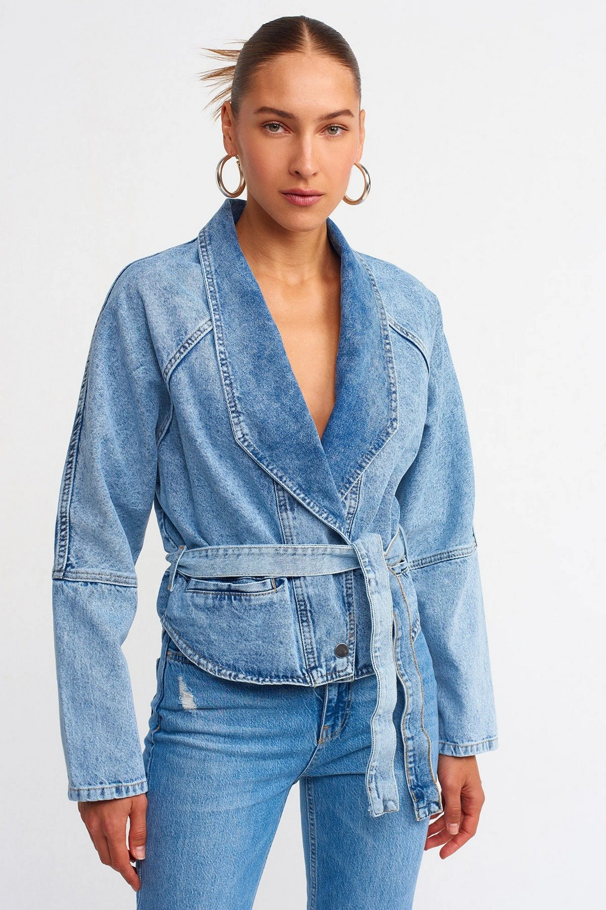 KRUVAZE YAKA KOT CEKET - MAVİ - Görsel 1