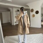 KUMAŞ MİX KAPÜŞONLU BEL BÜZGÜ VİSKON TRENÇ - CAMEL