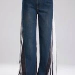 KUMAŞ MİX YAN ŞERİT WİDE LEG PAMUK PANTOLON - SİYAH