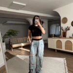 KUMAŞ MİX YIRTIK DETAY KARGO JEAN PANTOLON - SİYAH