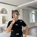 KURDELE DETAY KISA KOL TRİKO - SİYAH