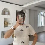 KURDELE DETAY KISA KOL TRİKO - KREM