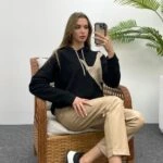 KUŞ BASKI KAPÜŞONLU KANGRU CEP SWEAT - SİYAH