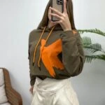 KUŞ BASKI KAPÜŞONLU KANGRU CEP SWEAT - HAKİ