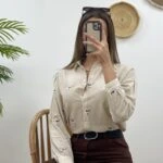 KUŞ NAKIŞLI KETEN GÖMLEK - NATUREL