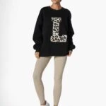 L LEOPAR HARFLİ BİSİKLET YAKA SALAŞ SWEAT - SİYAH