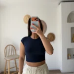 PAMUK MODAL KARIŞIMLI KISA TİŞÖRT - LACİVERT