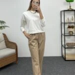 LASTİK BEL PALAZZO DERİ PANTOLON - BEJ