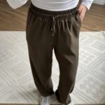 LASTİK BOL PAÇA CEPLİ VİSKON RAHAT PANTOLON - KAHVE