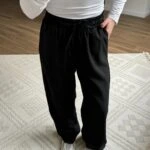 LASTİK BOL PAÇA CEPLİ VİSKON RAHAT PANTOLON - SİYAH