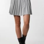 LASTİKLİ PLİSELİ MİNİ ETEK - GRİ MELANJ