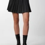 LASTİKLİ PLİSELİ MİNİ ETEK - ANTRASİT