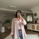 LAZER KESİM DESENLİ PAMUK SALAŞ GÖMLEK - PEMBE