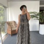 LEOPAR ASKI AYARLAMALI PAMUK KARIŞIM ELBİSE - LEOPAR