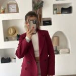 LEOPAR ASRTALI ATLAS KUMAŞ ÇİFT DÜĞME CEKET - BORDO