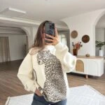 LEOPAR BASKI ŞARDONLU PAMUK SALAŞ SWEAT - EKRU