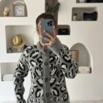 LEOPAR DESEN BİSİKLET YAKA KEMİK DÜĞME VİSKON HIRKA - GRİ MELANJ