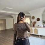 LEOPAR DESEN KAŞMİR KARIŞIM MODAL BLUZ - SİYAH