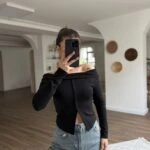 MADONNA YAKA DÜĞMELİ PAMUK BLUZ - SİYAH