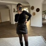 MARKA MODEL MUMLU LİKRALI MİNİ ETEK - KOYU KAHVE