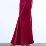 MAXİ BOY BELİ LASTİKLİ SATEN ETEK - VİŞNE