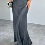 MAXİ BOY BELİ LASTİKLİ SATEN ETEK - ANTRASİT