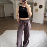 MD MARKA BEL LASTİK PAÇA YIRTMAÇ PAMUK PANTOLON - KAHVE