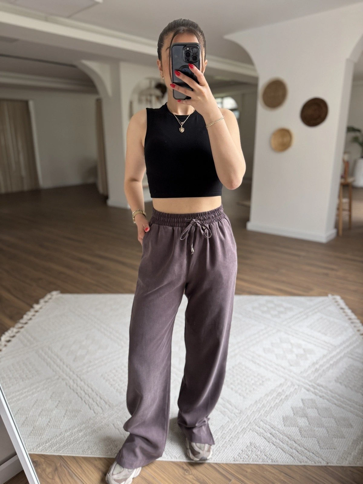 MD MARKA BEL LASTİK PAÇA YIRTMAÇ PAMUK PANTOLON - KAHVE - Görsel 1